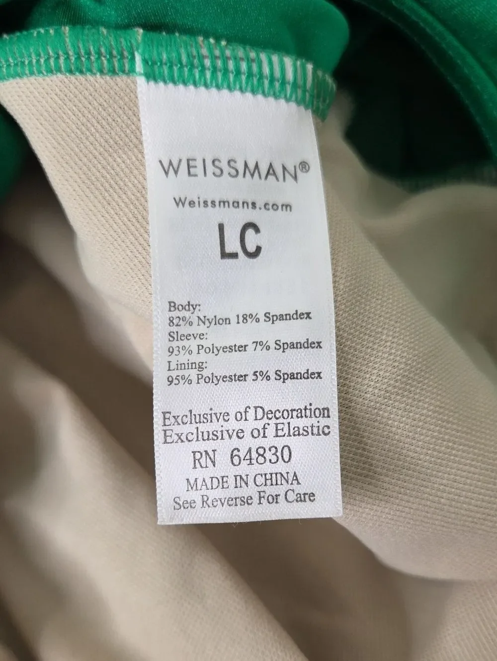 Weissman. Green Mesh-Trim Bodysuit. Used For Marvel Hulk Dance. Size LC. EUC